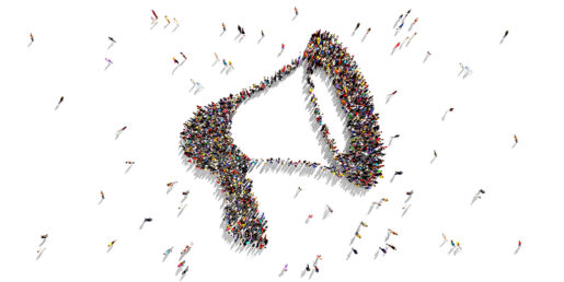 A megaphone made up of people.