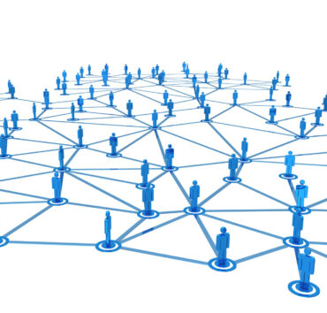 Blue figures connected by lines into a network.