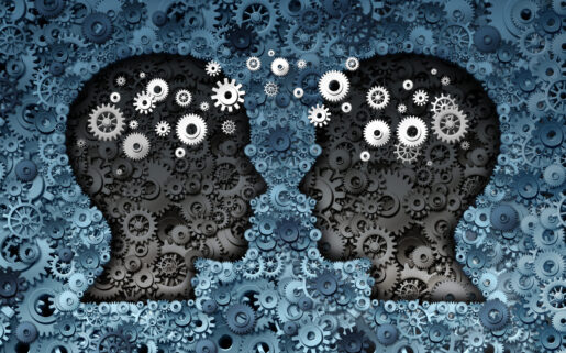 An inanimate image of two facial profiles facing one another.