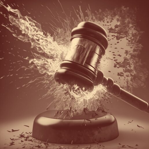 Gavel exploding on impact.