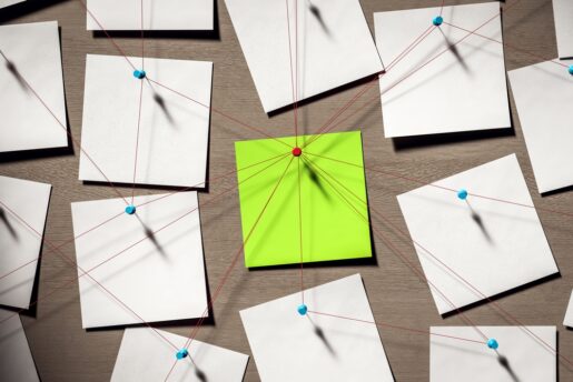 Post its across a board with string connecting them.